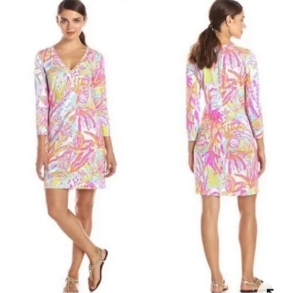 Lilly Pulitzer Christie Scuba to Cuba Pima Cotton V Neck Dress Size M - Picture 2 of 9